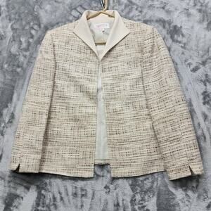 Liz Claiborne Suit Jacket‎ Womens 12 Cream Beige Tweed Open Front Blazer Office
